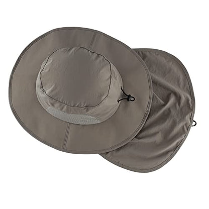Home Prefer Outdoor UPF50+ Mens Sun Hat with Neck Flap Womens UV Protection Hat Wide Brim Safari Fishing Hiking Gardening Hat - color: Cool Grey