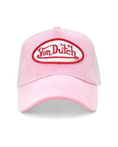 Von Dutch Unisex Velvet Trucker Hat, Curved Bill, Mesh Back, Snapback - color: Pink Tint