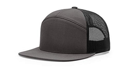 Richardson 168 Hi-Pro 7 Panel Adjustable Snapback Trucker Mesh Back Cap - color: Charcoal/Black