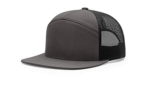 Richardson 168 Hi-Pro 7 Panel Adjustable Snapback Trucker Mesh Back Cap - color: Charcoal/Black