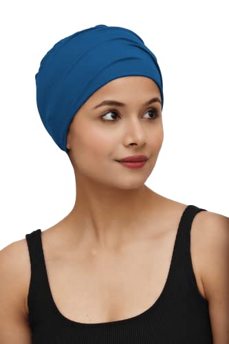 Chemo Hats Solid Sleep Cap Women's Bamboo Soft Headwear Cancer Cap Chemo Headwear Women - color: Blue