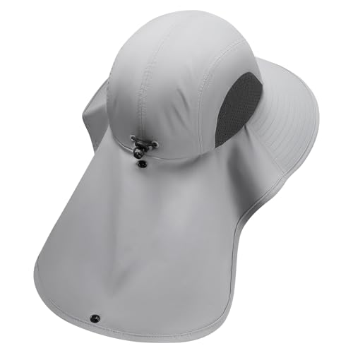 UPF 50+ Foldable Sun Hats Wide Brim with Large Neck Flap for Men Women UV Protection Gardening Fishing Beach Hat - color: Pack of 2, Beige & Light Grey