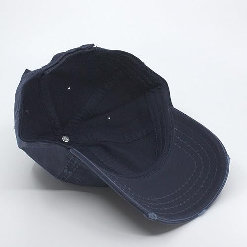 Washed Cotton Distressed with Heavy Stitching Adjustable Baseball Cap - color: Navy