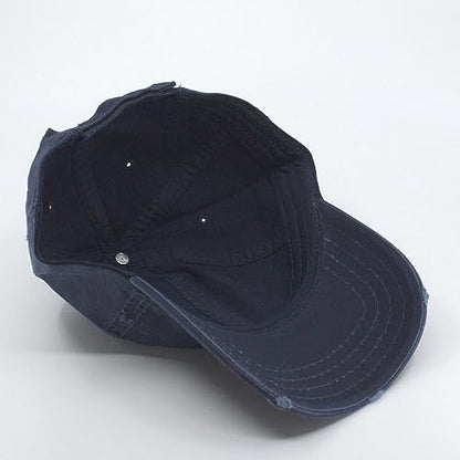 Washed Cotton Distressed with Heavy Stitching Adjustable Baseball Cap - color: Navy