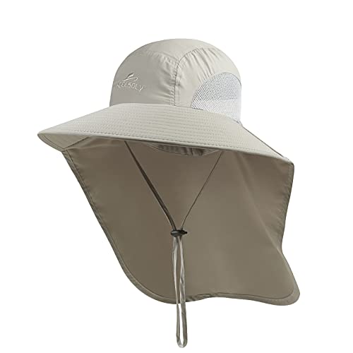Outdoor Sun Hat for Men with 50+ UPF Protection Safari Cap Wide Brim Fishing Hat with Neck Flap, for Dad… - color: Light Grey