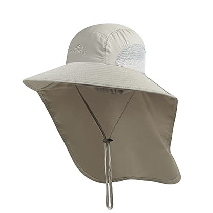 Outdoor Sun Hat for Men with 50+ UPF Protection Safari Cap Wide Brim Fishing Hat with Neck Flap, for Dad… - color: Light Grey