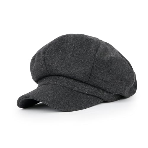 ililily Washed Cotton Newsboy Cabbie Cap Corduroy Duck Bill Flat Hunting Hat - color: Wool Dark Grey