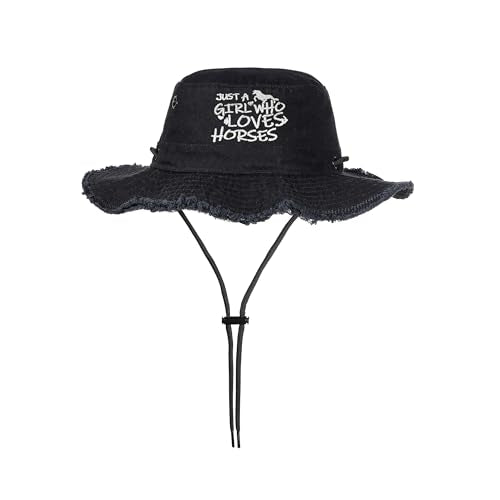Bucket Hats Sun Hat UV Protection Packable Fishing Hats for Women Lightweight Hiking Hat - color: Just Girl Who Loves Horse