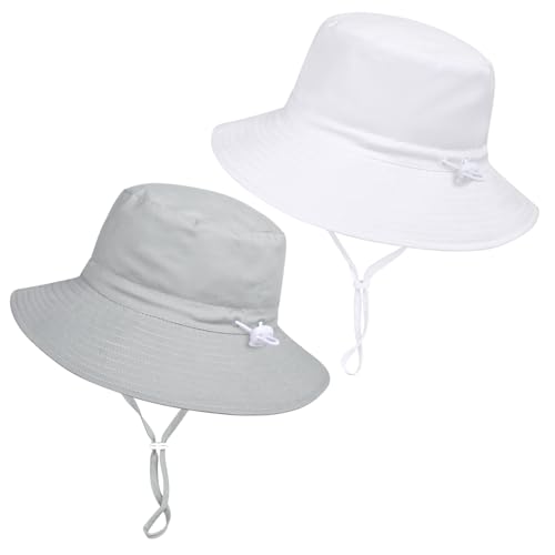 Women Wide Brimmed Sun Hat,Summer Foldable Beach Bucket Hat with UV Protection for Women Young Girls - color: White & Light Gray 2pcs