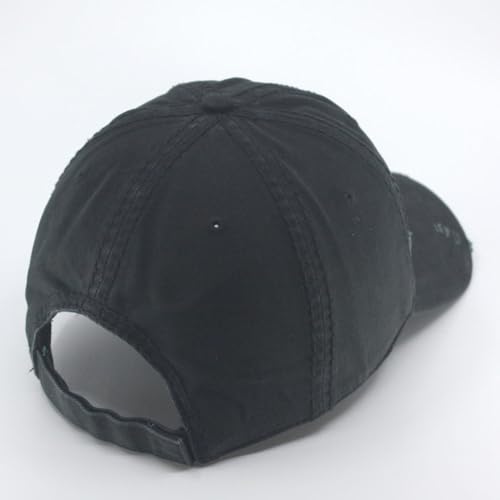 Washed Cotton Distressed with Heavy Stitching Adjustable Baseball Cap - color: Black B