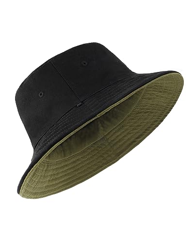 Zylioo XXL Bucket Hat for Big Heads, Reversible Fishing Sun Hat - color: Black-army Green, size: Large-X-Large
