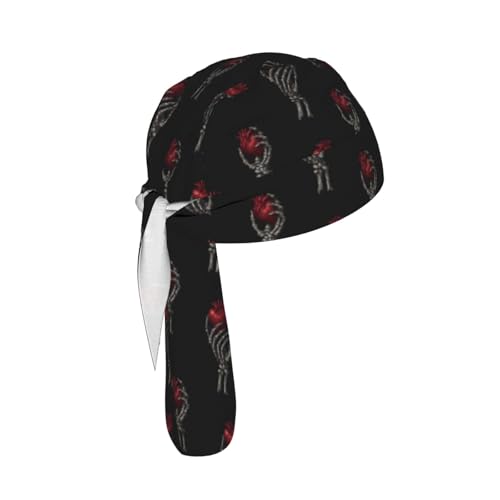 Adjustable Cycling Cap, Quick Dry Sports Bandana Skull Cap Helmet Liner - color: Gothic Style Skull Hand Clutching a Heart