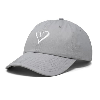 Hand Drawn Heart Hat Womens Embroidered Baseball Cap - color: Gray