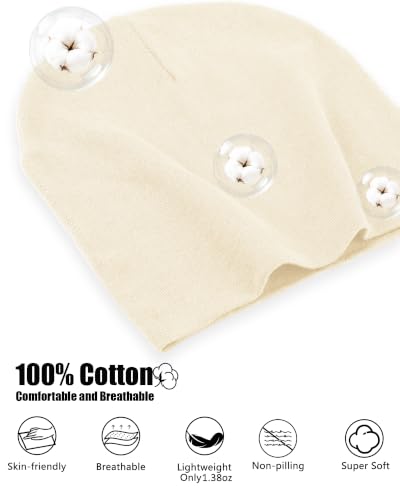 vidsel 100% Cotton Slouchy Beanie for Women Men, Thin Beanies Winter Hat - color: Beige