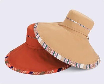 Reversible Wide Brim Sun Hat, Double-Sided Bucket Hat with Chin Strap, Packable UV Protection Beach Hat, Yellow - color: Navy Blue