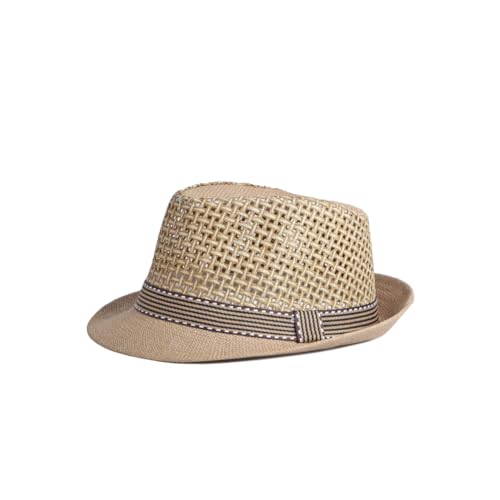 Straw Fedora Hat for Women Men Mesh Trilby Hat Panama Cuban Summer Beach Sun Outdoor - color: Khaki