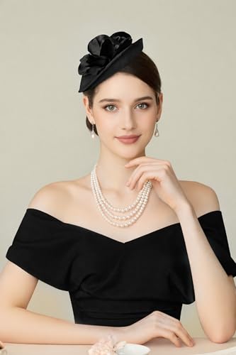 Coucoland Sinamay Flower Fascinators Hats for Women Pillbox Derby Headpiece - color: Black