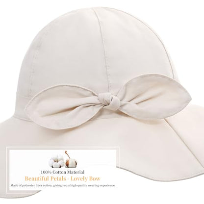 Baby Girl Sun Hat with UPF 50+ Outdoor Adjustable Beach Hat with Wide Brim Bucket Hats - color: Beige, size: 2-3T