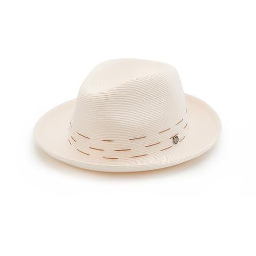 Pineapple&Star Genoa Fedora Bucket Sun Straw Beach Hat Fine Braid UPF50+ Unisex - color: Off-white Loawe, size: Large