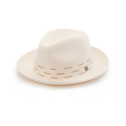 Pineapple&Star Genoa Fedora Bucket Sun Straw Beach Hat Fine Braid UPF50+ Unisex - color: Off-white Loawe, size: Large