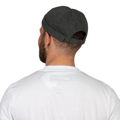 Cotton Docker Cap, Unisex Brimless Cap, Men Skull Cap, Brimless Beanie Hat, Men Women Cuffed Hat. - color: Gray