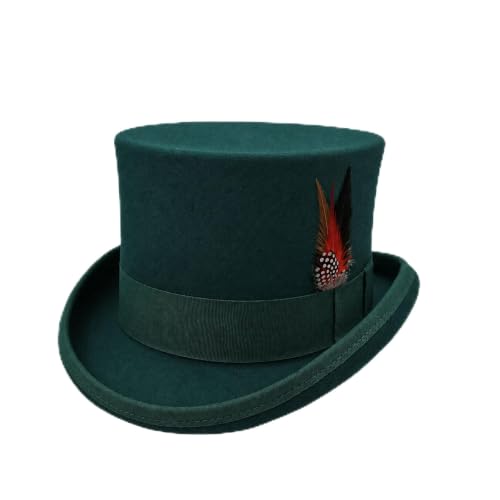 Wool Top Hat for Men Women Topper Hat Mens Tall Tophat Christmas Costume - color: Green, size: X-Small