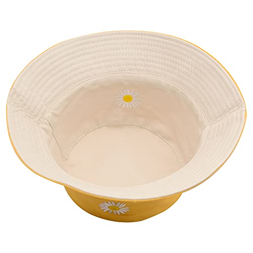 Flower Reversible Bucket Hat Cotton Summer Travel Beach Sun Hats Emboridery for Women Men