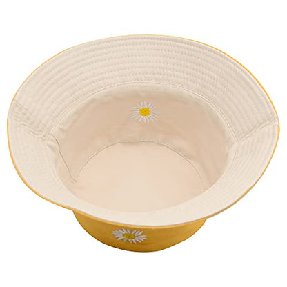 Flower Reversible Bucket Hat Cotton Summer Travel Beach Sun Hats Emboridery for Women Men