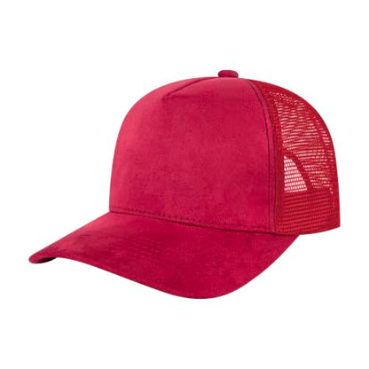 TOPTIE 5 Panel Suede Front Mesh Back Baseball Hat Adjustable Snapback Cap - color: Solid Red