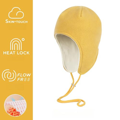 Mens Womens Warm Fleece Beanie Soft Winter Hat with Ear Flaps Windproof Ski Snow Cycling Skull Cap Helmet Liner - color: Yellow