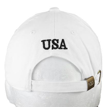Falari USA Flag Embroidered Baseball Cap, Low Profile Adjustable Dad Hat, 100% Cotton, Pre-Washed - color: White