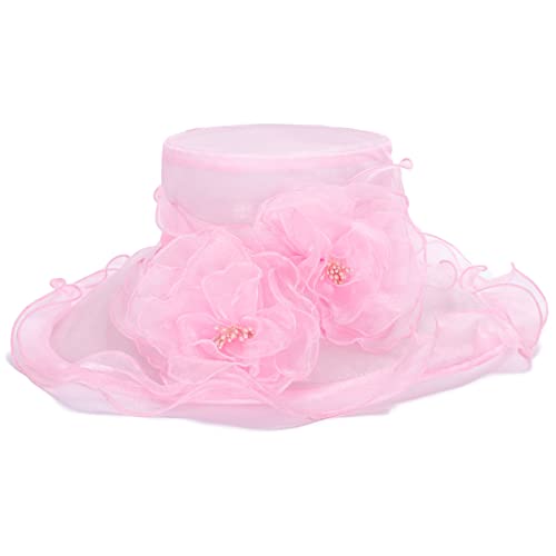 Lawliet Womens Dressy Wide Brim Church Wedding Occasion Sun Hat A613 - color: Pink