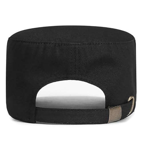 Men's Military Cadet Hat Flat Top Newsboy Cap - color: Black