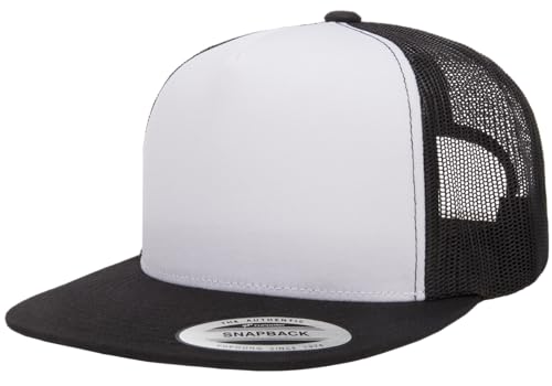 Yupoong 5-Panel YP Classic Trucker Cap | High Profile Flat Visor Snapback - color: Black/White/Black