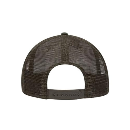 Ashen Fane 6 Panel Mid Profile Mesh Back Structured Trucker Adjustable Snapback Hat - color: Camo Dk.grn/Brn/Dk.oliv.grn.