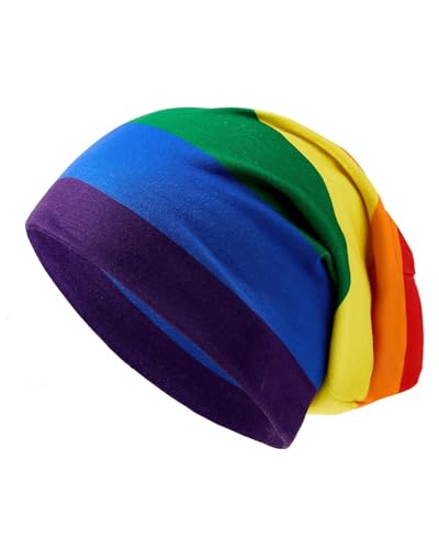 Unisex Slouchy Beanie Cotton Lightweight Beanie Hat Skull Cap Night Sleep Hat Hip-Hop Hat - color: Rainbow