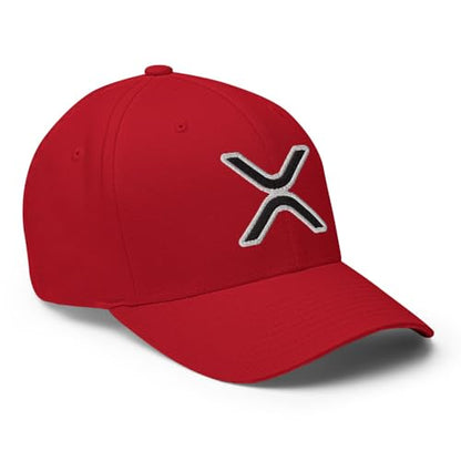 FX XRP Fitted Hat Embroidered Curved Bill Mid Crown Closed-Back Structured Twill Cap - color: Red, size: Large-X-Large