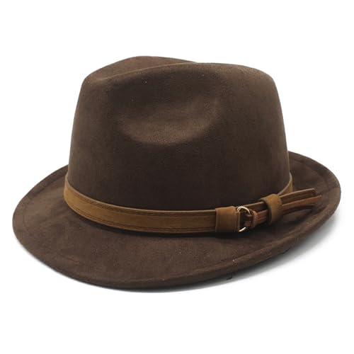 Aroncent Mens Classic Manhattan Fedora Hat: Vintage Short Brim Trilby Jazz Hat with Brown Leather Band - Business Casual Wear - color: Brown