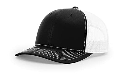 Richardson 112 Trucker Hat - Premium Blank Baseball Cap, Adjustable Snapback Hat - Structured Six Panel Richardson Blank Hats - color: Black/White