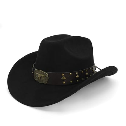LIDHAY Cowboy Hat for Women Men with Shapeable Wide Brim Western Suede Hat for Cowboys and Cowgirls - color: Black