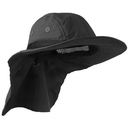 Falari Outdoor Sun Hat, Wide Brim with Neck Flap, Safari Hiking Gardening Fishing Hat - color: Black