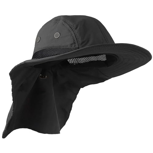 Falari Outdoor Sun Hat, Wide Brim with Neck Flap, Safari Hiking Gardening Fishing Hat - color: Black