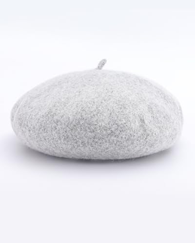 French Beret Hats for Women - Wool Solid Color Beanie Cap - color: Melange Grey