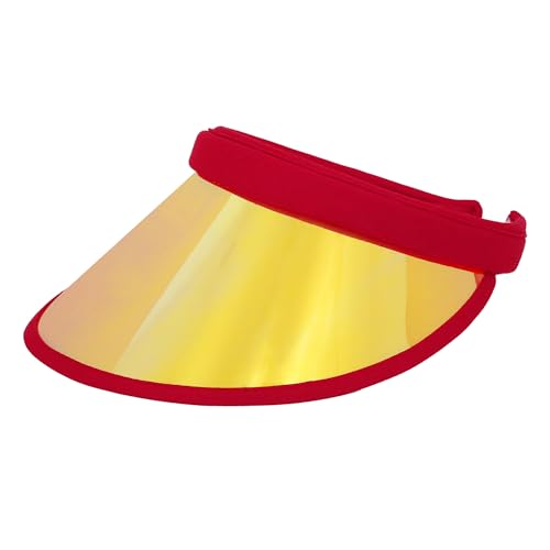 Surkat Women Sun Visors Hologram Wide Brim Thicker Sweatband UV Protective Sportswear Visors Sunhat - color: Red Gold