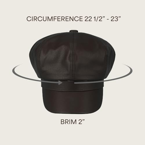 C.C Knitted Newsboy Cap for Women – Soft Knit Hat with Adjustable Velcro, Lightweight Warm Winter Style - color: Faux Leather-dk. Chocolate