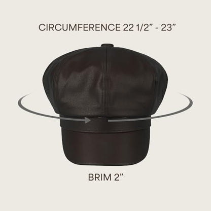 C.C Knitted Newsboy Cap for Women – Soft Knit Hat with Adjustable Velcro, Lightweight Warm Winter Style - color: Faux Leather-dk. Chocolate