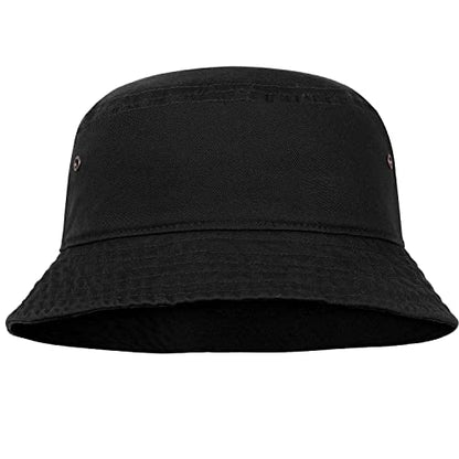 Falari Men Women Unisex Cotton Bucket Hat 100% Cotton Packable for Travel Fishing Hunting Summer Camp - color: Black, size: Small-Medium