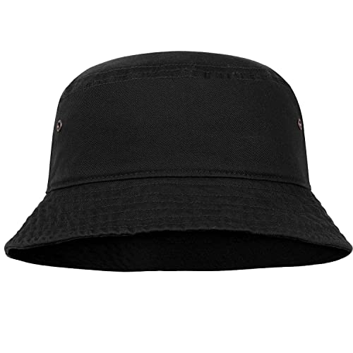 Falari Men Women Unisex Cotton Bucket Hat 100% Cotton Packable for Travel Fishing Hunting Summer Camp - color: Black, size: Small-Medium