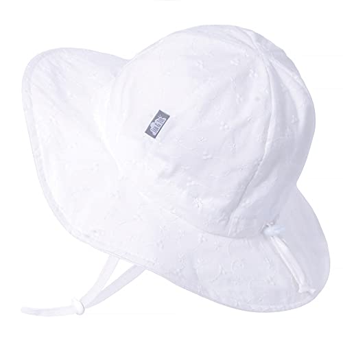 JAN & JUL Adjustable Cotton Floppy Sun Hat with 50+ UPF Protection for Girls - color: White Eyelet, size: 6-24 Months