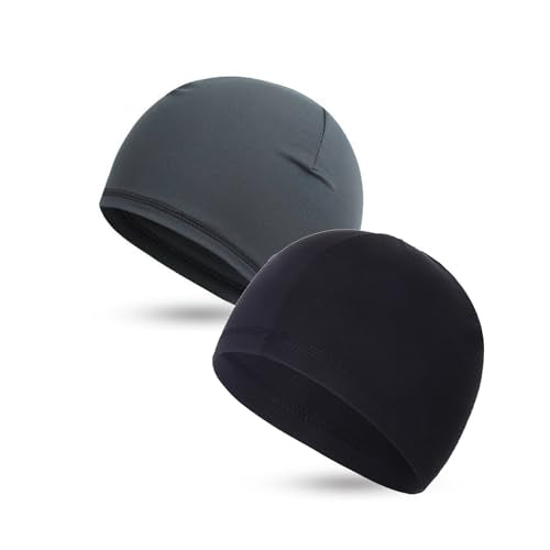 Renil Lightweight Quick Dry Skull Caps, Moisture Wicking Cycling Cap/Helmet Liner Running Beanie Caps for Men and Women - color: Black, Dark Gray